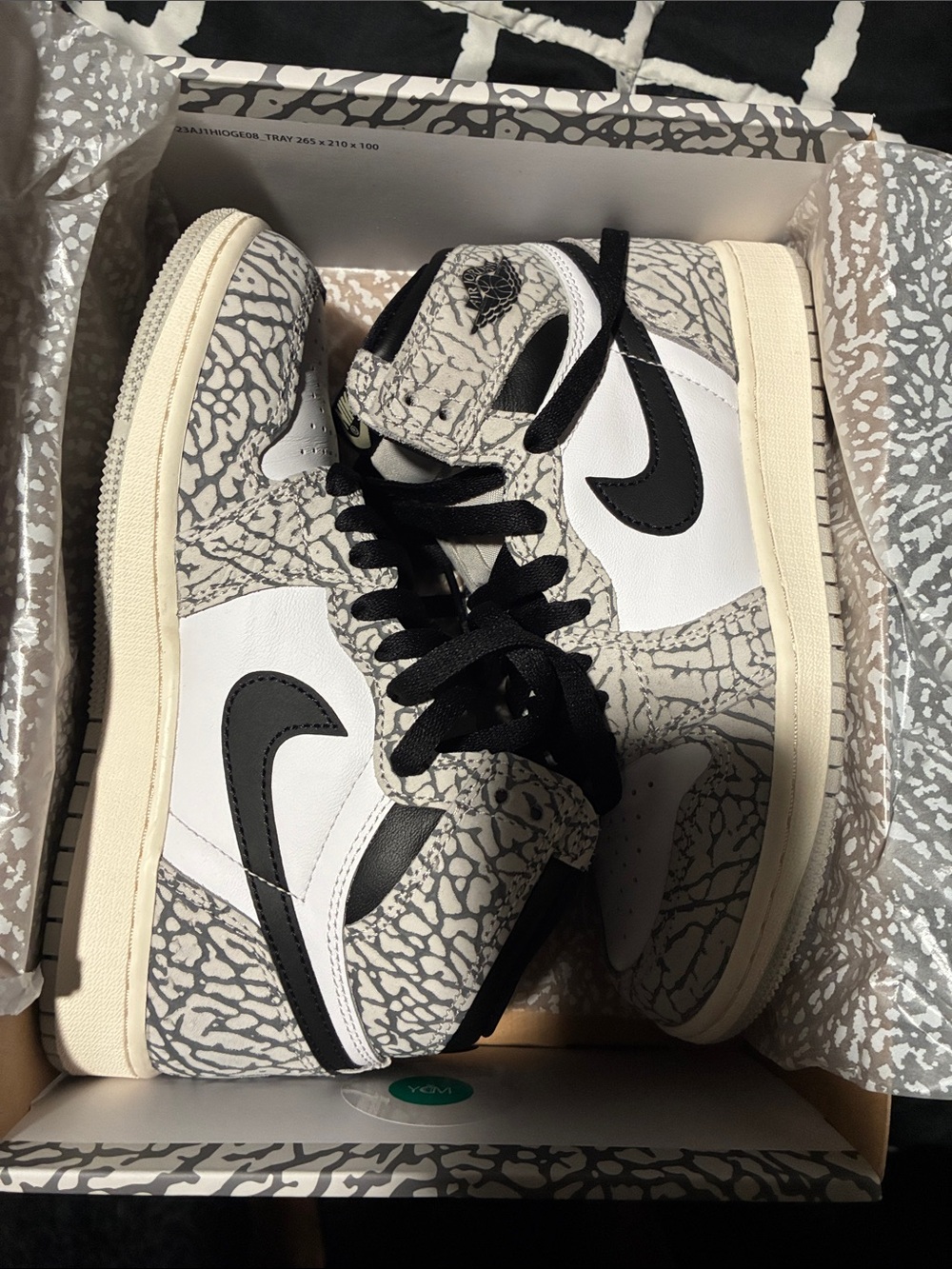 Nike Kids High-Top Sneakers in White, Black, Gray Elephant Print